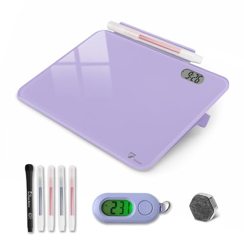 Small Glass Desktop Whiteboard with Clock, Mini Pure Glass Dry-Erase Purple - color: Clock Purple