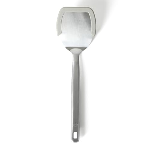 Calphalon Prime Solid Turner, Cooking Spatula, Kitchen Spatula, Stainless Steel Turner with Heat Resistant Silicone Rim for Nonstick Cookware, Durable and Comfortable Kitchen Utensil - color: Taupe II, size: Turner