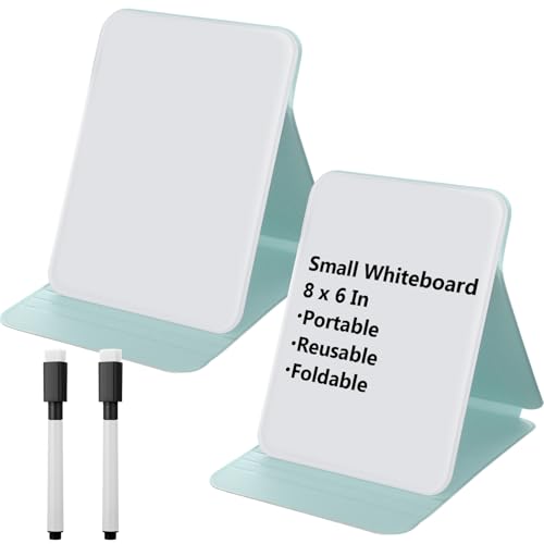 Dunzoom 2 Sets 4 Pcs Small Glass Desktop Whiteboard with Reversable Stand 8x6 Inch Mini Dry Erase White Board Easel with 2 Markers Reusable Desk Notepad for Home Office School Supplies (Green) - color: Green