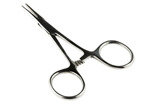 SE 3.5-Inch Stainless Steel Straight Forceps - Self-Locking, Serrated Tip for Precision Grip and Clamping - Perfect for Crafting, Fishing Tasks, Jewelry Making, and More! - 635FS - size: 3-1/2", style: Straight