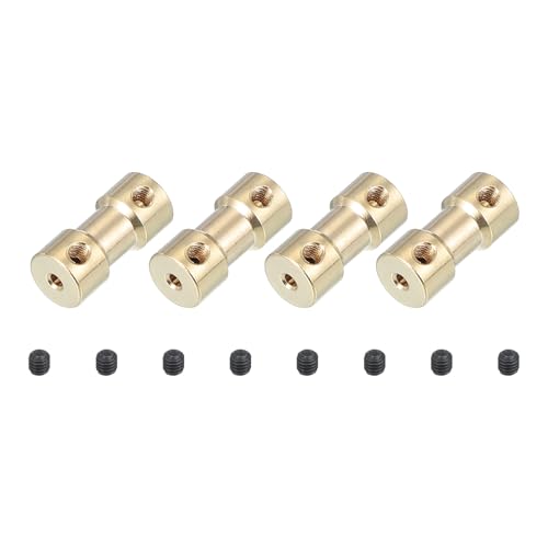 PATIKIL Shaft Coupling Joint 2mm to 2mm, 4 Pcs Brass Motor Shaft Coupler Extension Connector Rigid Sleeve Adapter Transmission Joint with M3 Screws for RC Car Airplane Tires Motor Robot - size: 2mm-2mm