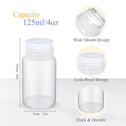 Zhehao 30 Pcs 4 oz Sample Bottle with Lid Wide Mouth HDPE, Clear - color: Clear