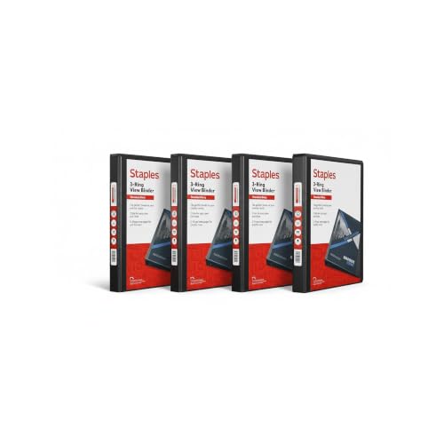 Staples 1/2" 3-Ring View Binder, D-Ring, Black, 4/Pack - color: Black, size: 0.5-Inch, style: 4 Pack