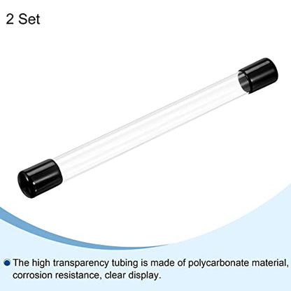 PATIKIL Clear Rigid Tube Round Plastic Tubing with Black Rubber Caps Polycarbonate Water Pipe, 305mm/ 12 Inch Length, 15mmx16mm/0.6"x0.63", 2 Set - color: Black,Clear, size: 0.6"x0.63"