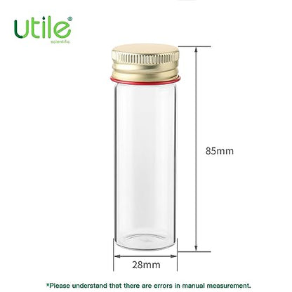 Utile 20pcs Glass Test Tubes, Medium Borosilicate Glass Material, 25ml Test Tubes, with Aluminum Screw caps, 4004.0622.20 - style: 20pcs of 28x85mm