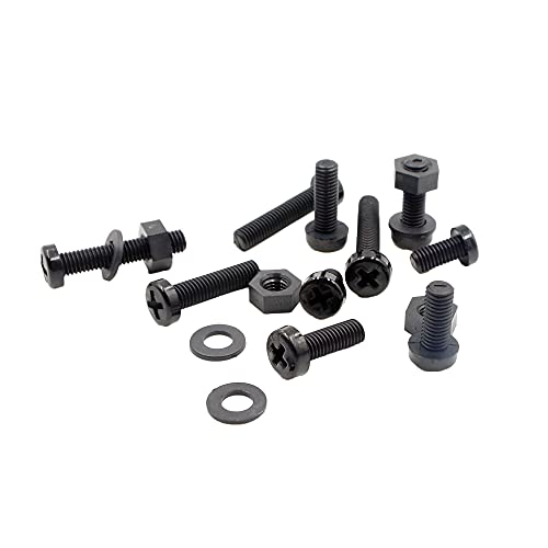 Metric M5 Nylon Phillips Pan Head Screws Nuts Flat Washers Assortment Kit (Black-M5) - color: Black-M5