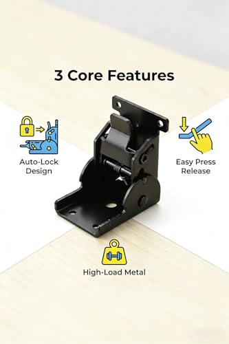 90 Degree Folding Hinge Set of 2, self-Locking Hinge - color: Black