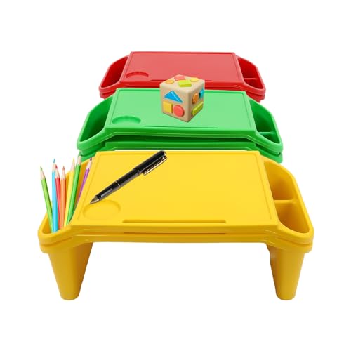 6 Pack Kids Lap Desk Tray with Storage Slots, Stackable Activity Tray - color: Red+green+yellow