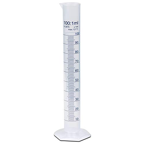 100ml Plastic Graduated Cylinder, Printed Graduations, Single Metric Scale, Polypropylene, Karter Scientific 237L2 (Single) - size: 100ML, style: PACK OF 1