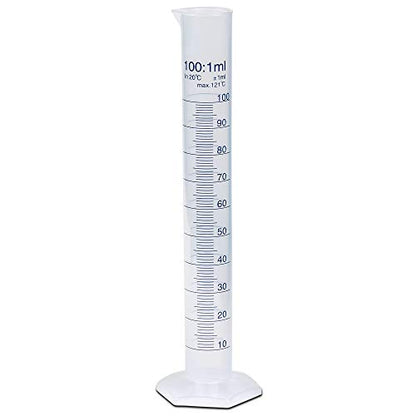 100ml Plastic Graduated Cylinder, Printed Graduations, Single Metric Scale, Polypropylene, Karter Scientific 237L2 (Single) - size: 100ML, style: PACK OF 1