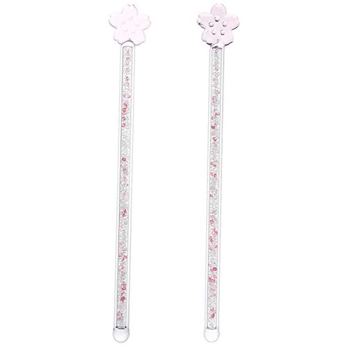 Toyvian Cherry Blossom Glass Stirring Rods 2-Pack 6.88 Inch Reusable Tea Juice Wine Swizzle Sticks with Decorative Handle for Home Bar and Restaurant