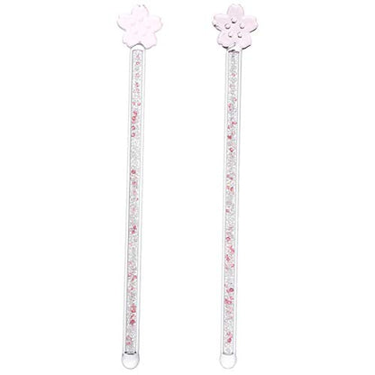 Toyvian Cherry Blossom Glass Stirring Rods 2-Pack 6.88 Inch Reusable Tea Juice Wine Swizzle Sticks with Decorative Handle for Home Bar and Restaurant