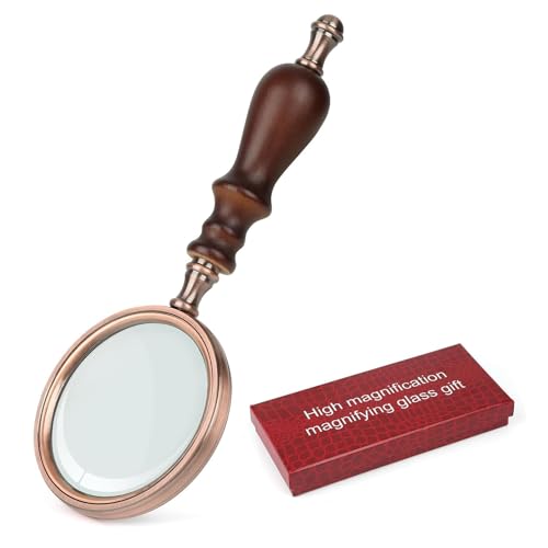 10X Handheld Magnifying Glass Vintage Reading Magnifier with Wooden Handle