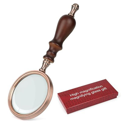 10X Handheld Magnifying Glass Vintage Reading Magnifier with Wooden Handle