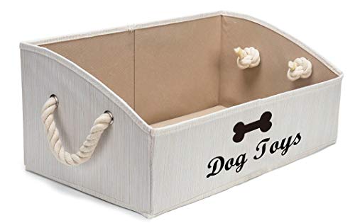 Geyecete Large Dog Toys Storage Bins-Foldable Fabric Trapezoid Organizer Boxes with Weave Rope Handle,Collapsible Basket for Shelves,Dog Apparel(Beige-Dog) - color: Beige