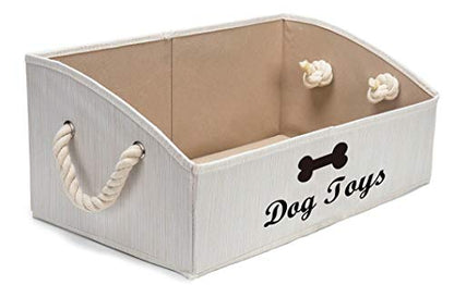 Geyecete Large Dog Toys Storage Bins-Foldable Fabric Trapezoid Organizer Boxes with Weave Rope Handle,Collapsible Basket for Shelves,Dog Apparel(Beige-Dog) - color: Beige