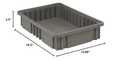 Quantum Storage DG92035 Dividable Grid Heavy Duty Part Organizer Bins - 16-1/2" x 10-7/8" x 3-1/2" - 12 Pack - color: Gray