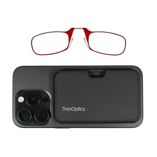 Always With You by ThinOptics Classic Readers + Attachable Glasses Case - color: Black Case / Red Frames