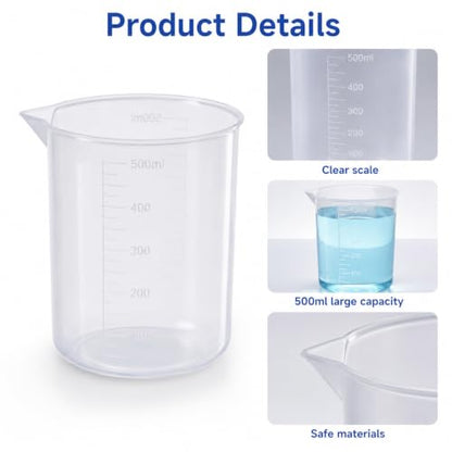 Plastic Beakers, 3 PCS 500ml/17 Oz Oz Measuring Cups for Liquid Clear Graduations Mixing Cup Small Measuring Beaker Cup for Painting Kitchen Lab