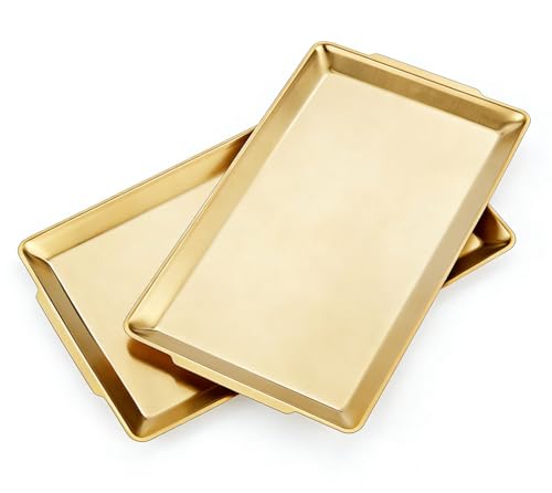 SANQIAHOME 15.8" x 9.5" Gold Serving Trays Set of 2, Stainless Steel - color: Gold-15.8" X 9.5"