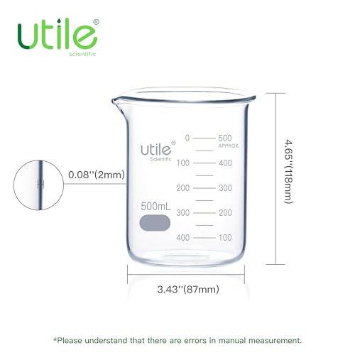 Utile 10 Pcs Glass Beaker Set, Vol.500ml Beakers, Glass Beaker with Double Scale Printed Graduation, 4000.0500.10-X - style: 10 pcs of 500ml