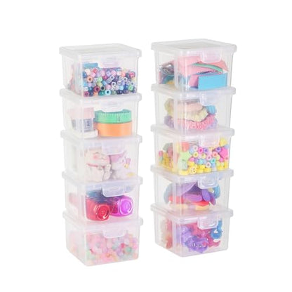 10 Pack Bead Organizer Box, Deep Small Clear Stackable Snap-Lid Case - size: Clear Square Small - 10 Pack