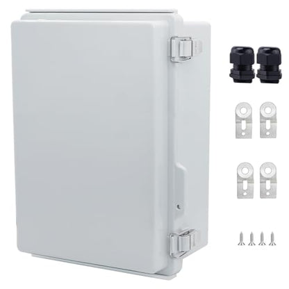 IP67 Waterproof Junction Box, ABS Plastic Electrical Enclosure with Stainless Steel Latch, Hinged Cover Electric Box with Mounting Plate, Wall Brackets & Cable Glands 280x190x130mm - color: Grey, size: 11"x7.5"x5.1" Standard