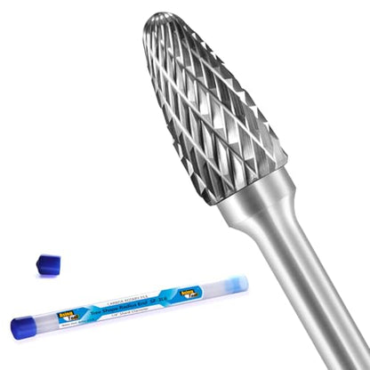 SF-3L6 Tungsten Carbide Burr Lengthened Rotary File Tree Shape Radius End Shape Double Cut for Die Grinder Drill Bits 1/4'' Inch Diameter of Shank and 3/8'' Diameter of Cutter 3/4'' Cutter Length - style: SF-3L6