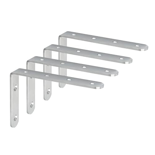 Alise 4mm Thick L Bracket for Shelves,6x4 Inch Shelf Bracket Brushed,4 Pcs - color: Brushed Nickel, size: 6x4 Inch (4mm-Thick)