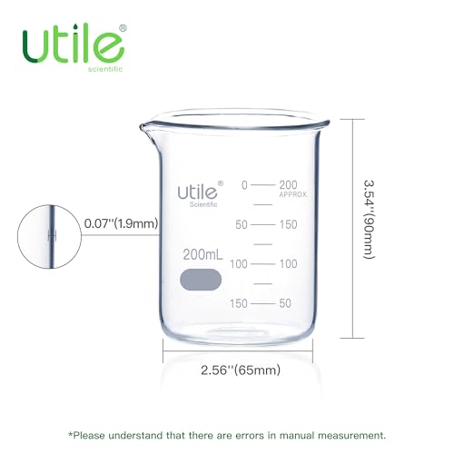 Utile 12 Pcs Glass Beaker Set, Vol.200ml Beakers, Glass Beaker with Double Scale Printed Graduation, 4000.0200.12-X - style: 12 pcs of 200ml