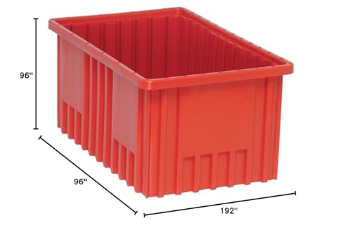 QUANTUM STORAGE SYSTEMS DG92080RD Dividable Grid Storage Container, Heavy-Duty Stackable Plastic Parts Bin for Warehouse, Assembly & Industrial Organization, 16-1/2" x 10-7/8" x 8", Red, 8-Pack