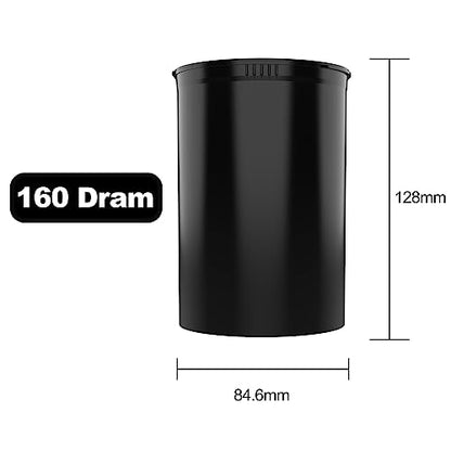 Dragon Chewer 160 Dram CR Plastic Packaging Pop Top Containers - Child Resistant Travel Holder Vial Bottles - 33 qty (Black) - color: Black