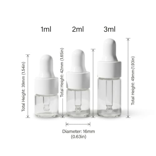 3-Pack 3ML Mini Eye Dropper Bottles, Clear Glass Small Essential, Portable Travel Size Liquid Containers with White Rubber Bulbs - size: 3ML