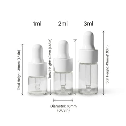 3 Pcs 1ML Glass Dropper Bottles, Clear Eye Dropper Vials with White Pipette Caps, Small Essential Oil Sample Containers for Travel & Liquid Lab - size: 1ML