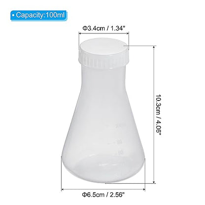 PATIKIL 100ml Plastic Erlenmeyer Flask with Screw Caps, 2 Pack Narrow Mouth Conical Flask for Laboratory, Clear - size: 100ml