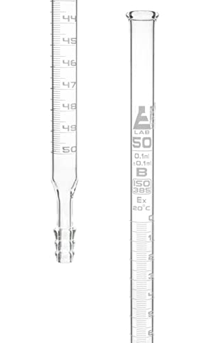EISCO Burette, 50mL - Class B - No Stopcock - Ribbed Outlet - White Graduations - Borosilicate Glass