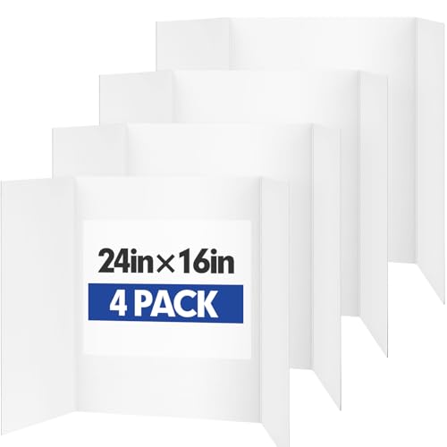 TUXIYA Trifold Poster Board,4 Pack 24" x 16" White Corrugated Poster Boards - color: white, size: 4P