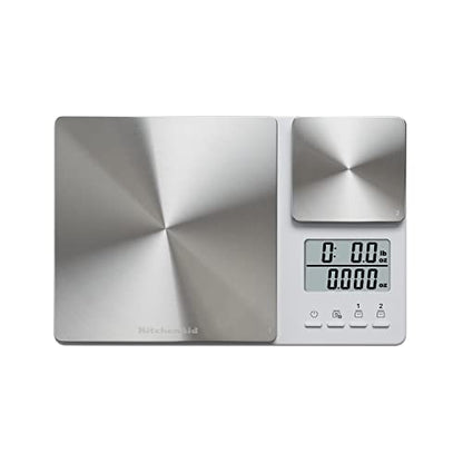 KitchenAid KQ909 Dual Platform Digital Kitchen and Food Scale, 11 Pound Capacity and Precision 16oz Capacity, White with Stainless Steel - color: White