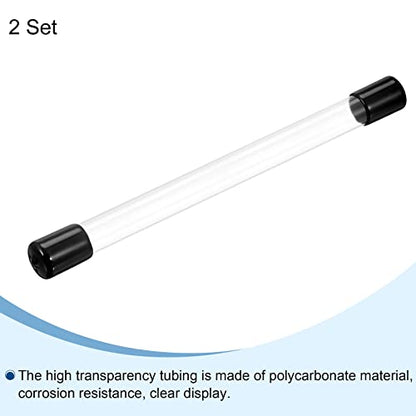 PATIKIL Clear Rigid Tube Round Plastic Tubing with Black Rubber Caps Polycarbonate Water Pipe, 305mm/ 12 Inch Length, 14mmx15mm/0.55"x0.6", 2 Set - color: Black,Clear, size: 0.55"x0.6"