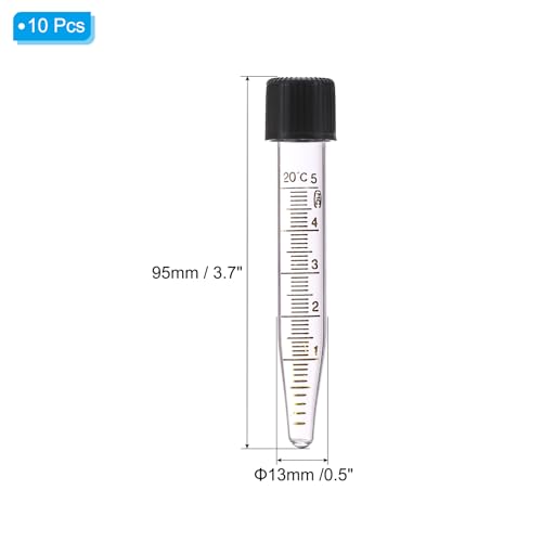 PATIKIL 5ml Centrifuge Tubes, 10 Pcs Glass Graduated Centrifuge Vials with Screw Cap Conical Bottom Test Tube Storage Container for Sample Laboratory Liquid - size: 5ml