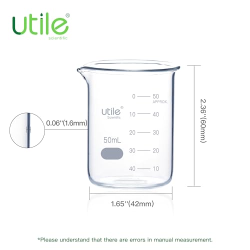 Utile 24 Pcs Glass Beaker Set, Vol.50ml Beakers, Glass Beaker with Double Scale Printed Graduation, 4000.0050.24-X - style: 24 pcs of 50ml