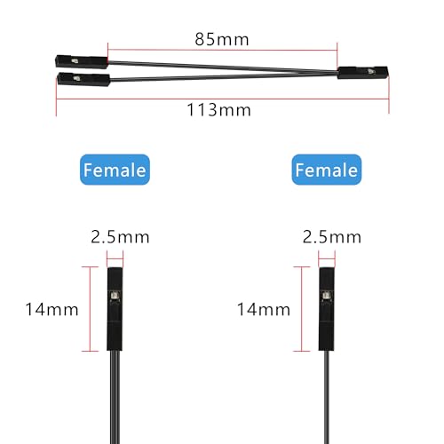 GELRHONR 10Pcs Wire 2 Pins Single Female to Dual Female Jumper for PC Motherboard Power Light-Emitting Diode Computer Case Switch Power Reset Buttons (F to 2 F Black) - color: Female to Dual Female Black