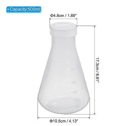 PATIKIL 500ml Plastic Erlenmeyer Flask with Screw Caps, 2 Pack Narrow Mouth Conical Flask for Laboratory, Clear - size: 500ml