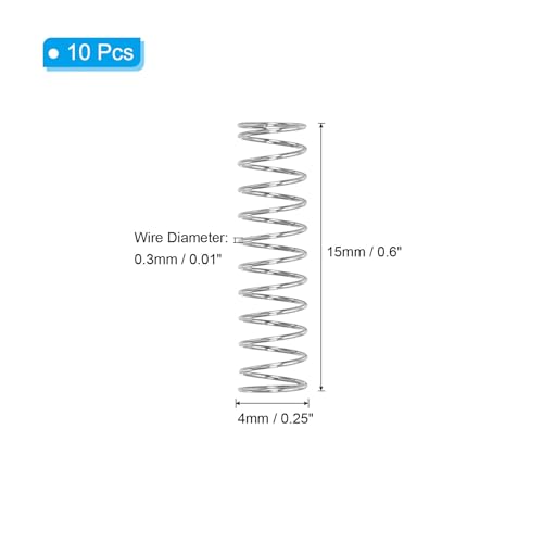 PATIKIL Compression Spring, 0.3mm Wire Dia x 4mm OD x 15mm L, 10 Pcs 304 Stainless Steel Mechanical Extension Small Springs Pen Springs Assortment Kit for Shop and Home Repairs - size: 0.3x4x15mm