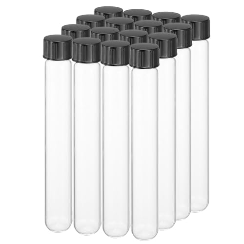 PATIKIL 34ml Test Tubes with Caps, 16 Pcs Glass Test Tubes Clear Round Bottom Test Tube Containers with Plastic Cap for Bead Candy Bath Salt Storage Scientific Experiment Plant - size: 34ml