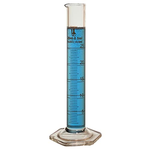 25ml Graduated Cylinder, Borosilicate 3.3 Glass, Single Metric Scale, Class B, Karter Scientific 246G7 (Pack of 2) - size: 25ml, style: Pack of 2