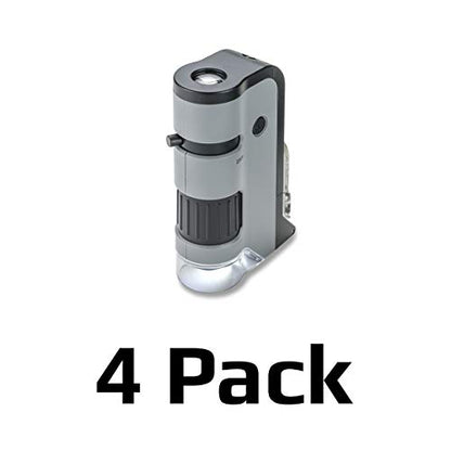Carson MicroFlip 100x-250x LED and UV Lighted Pocket Microscope with Flip Down Slide Base and Adapter with CarsonCam Phone App - Set of 4 (MP-250MU) - style: Pack of 4