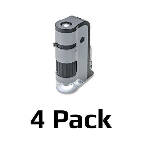 Carson MicroFlip 100x-250x LED and UV Lighted Pocket Microscope with Flip Down Slide Base and Adapter with CarsonCam Phone App - Set of 4 (MP-250MU) - style: Pack of 4