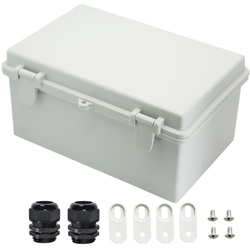 Zulkit Junction Box ABS Plastic Dustproof Waterproof IP65 Electrical Boxes Hinged Shell Outdoor Universal Project Enclosure with 2 Cable Glands 11.42 x 7.48 x 5.51 Inch (290x190x140mm) - size: 11.42" x 7.48" x 5.51"