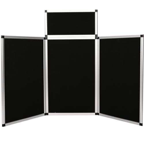 3+1 Panel Trade Show Presentation Board 70.8“ x 35.4” Black Trifold Poster Board Folding Exhibition Display Boards Double Sided Tabletop Display with Storage Bag Hook & Loop-Receptive Fabric